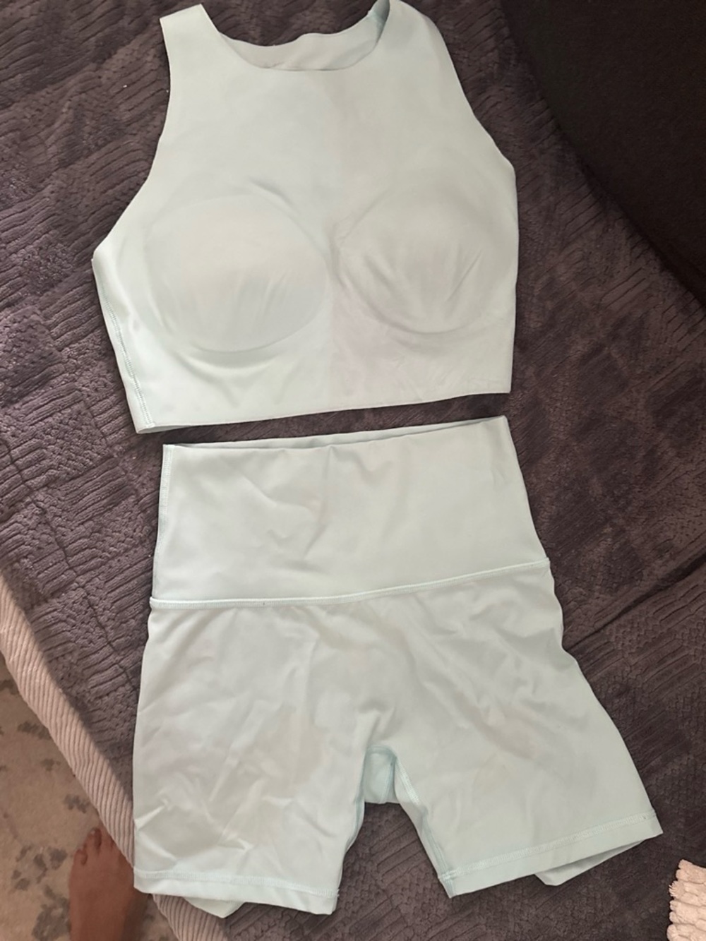 Offline by Aerie bike shorts and matching athletic top.